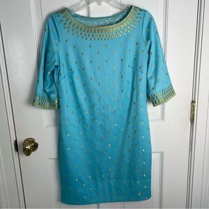 Gretchen Scott Designs Turquoise Dress with Gold Details Size S